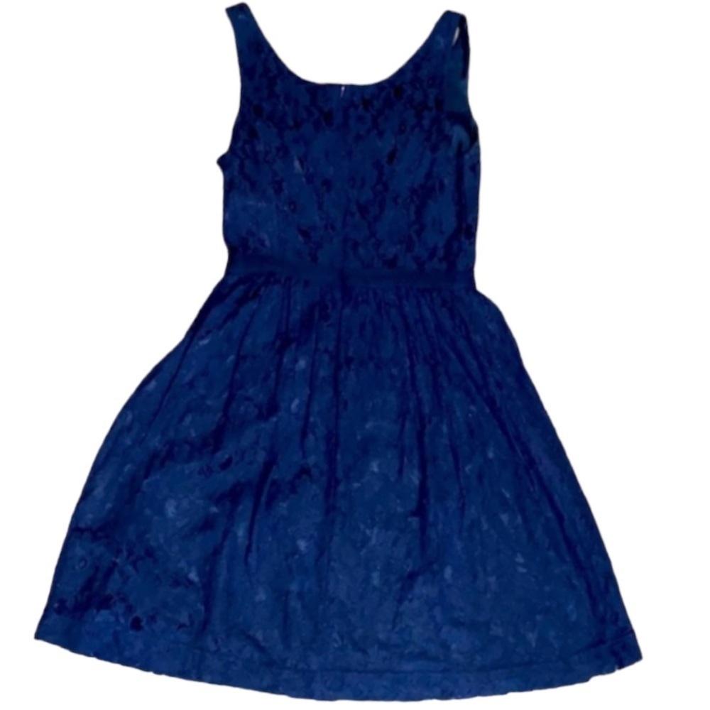 𝅺banana Republic sleeveless lace fit & flare knee length dress in navy blue 4